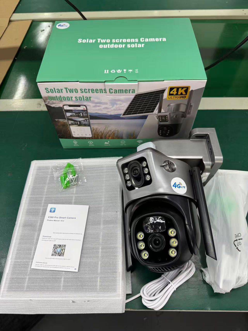 Solar 4G security camera with dual lens and solar panel
